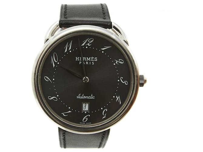 Hermès AUTOMATIC ROPS 41 MM GRAY SILVER Silvery Leather Steel  ref.563061
