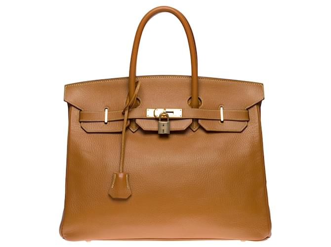 Hermès Splendid and very rare Birkin handbag 35 in Cowhide Ardennes Gold, gold plated metal trim Leather  ref.563063