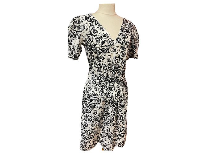 Agnès b. Baumwollkleid Schwarz Weiß Grau Größe 38