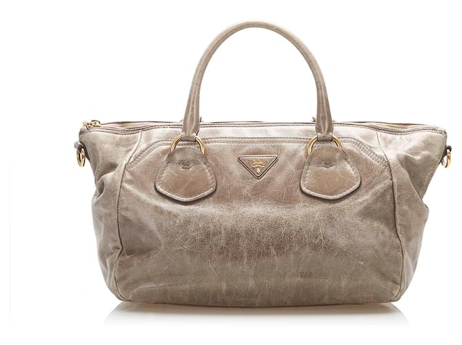 Prada Grey Vitello Shine Leather Tote Prada