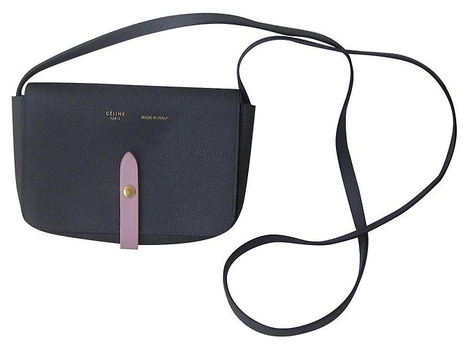 Bolsa tiracolo Céline em couro de bezerro granulado cinza antracite e lilás