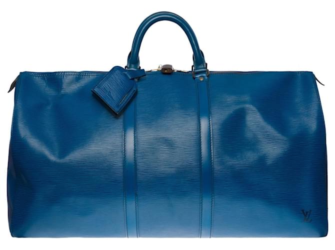 El bolso de viaje muy chic de Louis Vuitton “Keepall” 55 cm en piel Epi azul Cuero  ref.563969