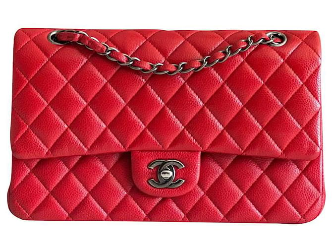 Classique Sac Chanel Médium Cuir Rouge  ref.563924