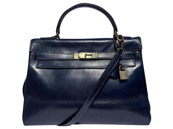 Hermès hermes kelly 32 Navy Navy blue Leather  ref.564185