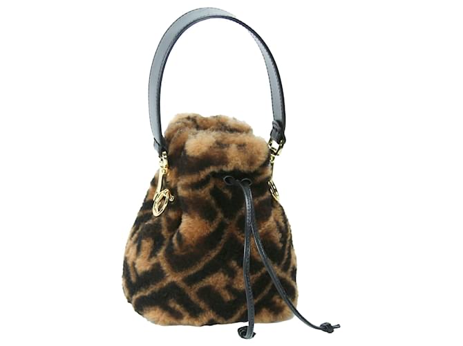 Fendi Mini Mon Trésor Sherling Bucket Bag Brown Wool  ref.564232