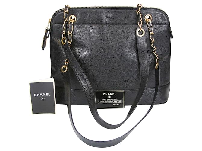 Chanel Triple CC Chain Tote Black Caviar Gold Leather  ref.564244