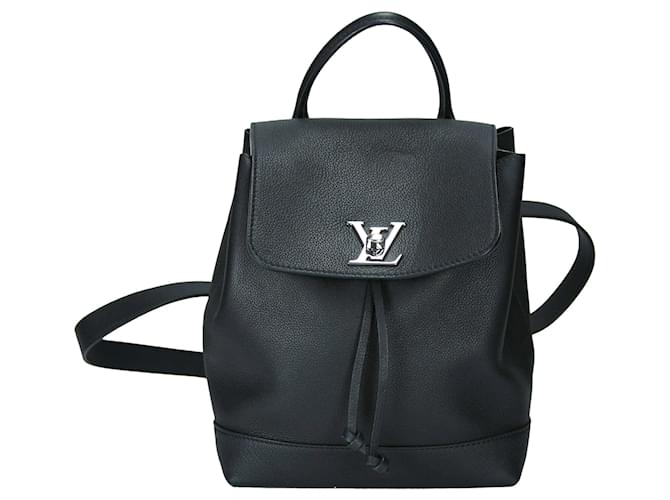 Louis Vuitton Calfskin Leather Lockme MM Backpack in Black