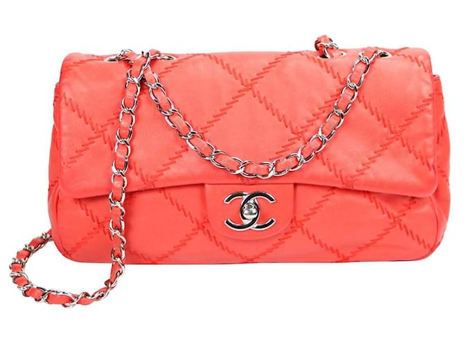 Chanel Ultimate Stitch Flap Bag Red Lambskin Silver Leather ref
