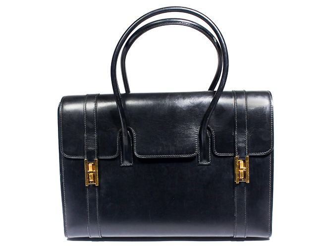 Drag Borsa a tracolla Hermès Black Boxcalf Goldene Hardware Nero