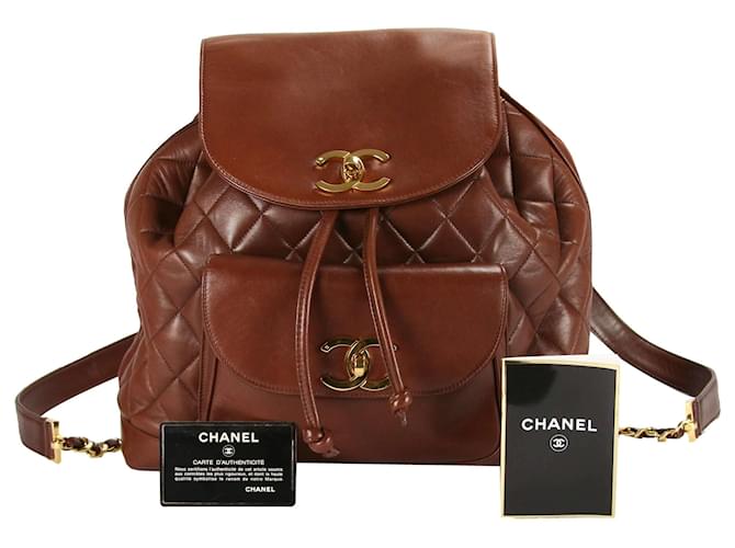 Mochila Chanel Duma grande piel de cordero marrón Castaño Cuero  ref.564272