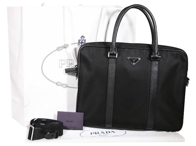 Saffiano Prada Briefcase Black Nylon  ref.564280