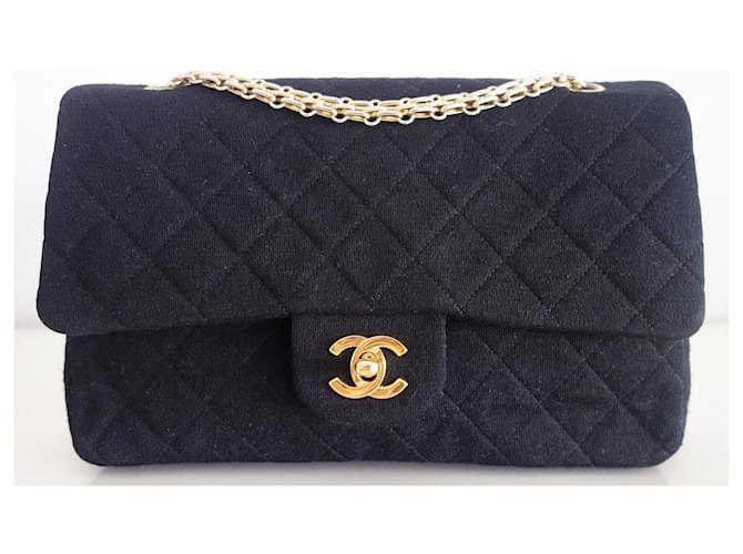 Timeless Chanel klassische Jersey-Tasche Schwarz Leinwand  ref.564517