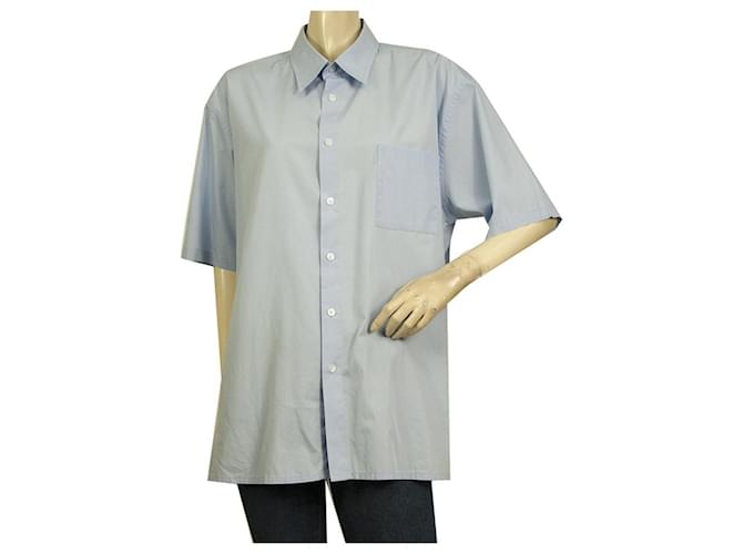 Yves Saint Laurent for Men Short Sleeve Button Front Collared Shirt size XL Blue Cotton  ref.564540