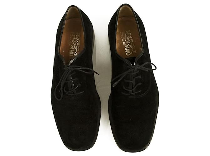 Salvatore Ferragamo Chaussures à lacets en daim noir pour homme Taille 10.5 EE Suede  ref.564543