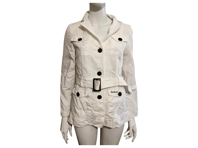 Weißer Barbour-Mantel aus Leinenmischung Baumwolle  ref.564547