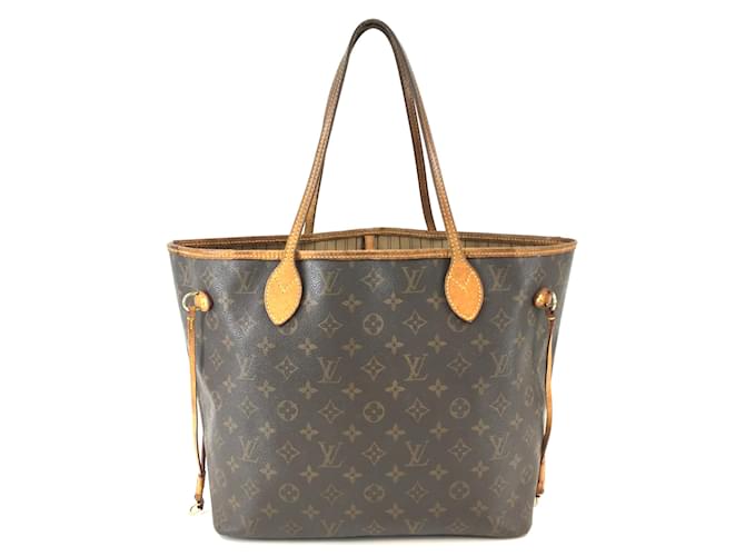 Louis Vuitton Neverfull MM Monogram Canvas Brown Leather  ref.564570