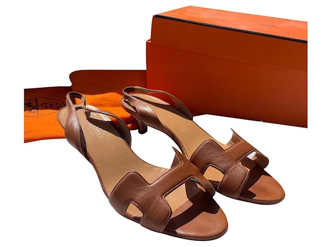 Hermès Sling back sandals 70 Brown leather  ref.564608