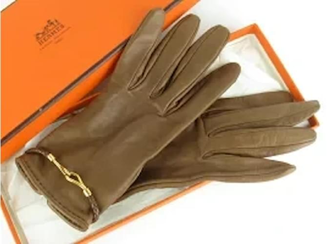 Hermès Handschuhe Braun Leder  ref.564615