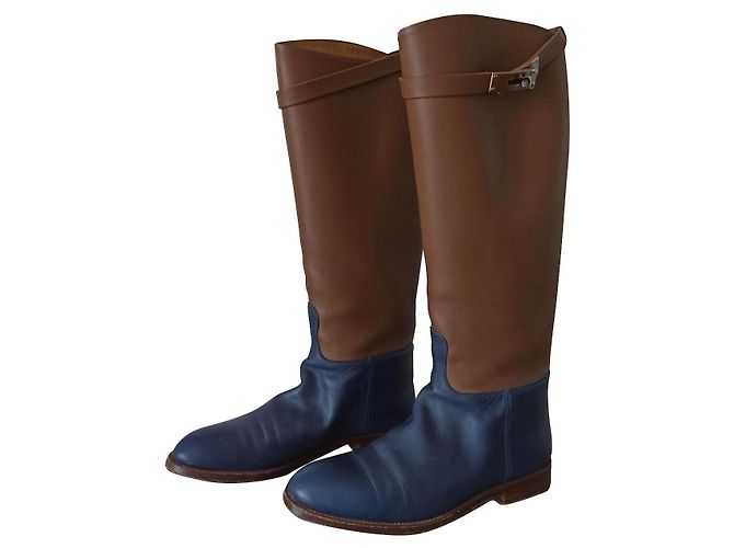 HERMÈS Springreiter Braun Marineblau Leder