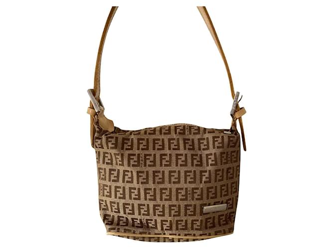 Fendi Zucca baguette handbag Brown Beige Light brown Dark brown Leather Cloth  ref.564951