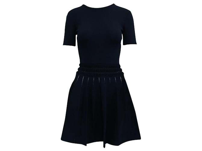 Alaïa Navy Blue Knitted Dress with Textured Waist  ref.565447