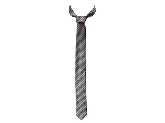 Hugo Boss Gestreifte Krawatte aus grauer Seide  ref.565459