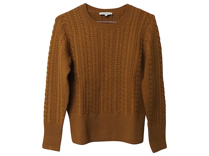 Sandro Paris Cable Knit Sweater in Brown Merino Wool  ref.565460