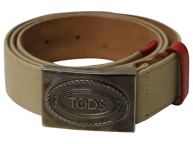 Tod's Logo Buckle Belt in Beige Canvas Cloth  ref.565486