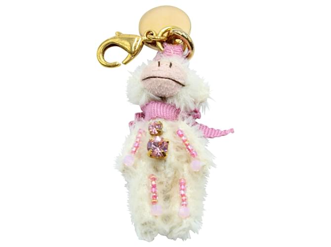 Prada White Monkey with Pink Crystal Keychain  ref.565495