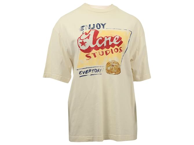 Autre Marque Acne Studios x Grant Levy Oversized Logo-Print T-Shirt in Cream Cotton White  ref.565501