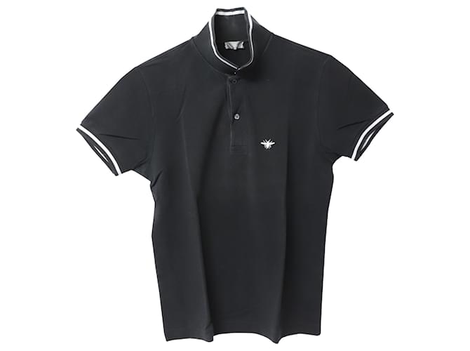 Dior Bee Embroidered Short Sleeve Polo Shirt in Black Cotton   ref.565508