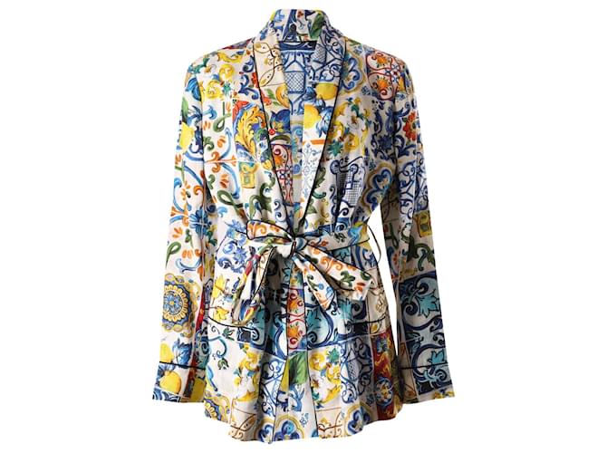 Dolce & Gabbana Majolica Jacket in Multicolor Linen Multiple colors  ref.565521
