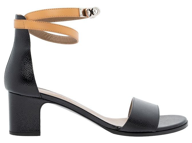 Kelly Hermès Leder Manege Ankle Wrap Sandalen Schwarz
