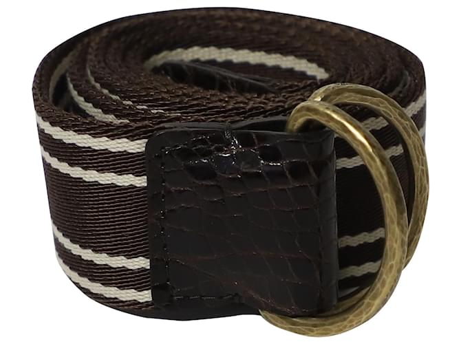 Tom Ford Striped Double D Ring Belt in Brown and White Nylon   ref.565533