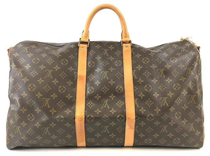 Louis Vuitton Keepall 55 Bandouliere Monogram Canvas Brown Leather  ref.565587