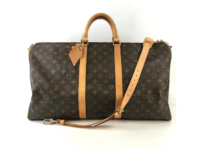 Louis Vuitton Keepall 55 Bandouliere Monogram Canvas Brown Leather  ref.565589
