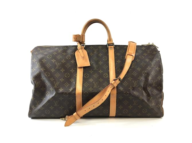 Louis Vuitton Keepall 55 Bandouliere Monogram Canvas Brown Leather  ref.565592