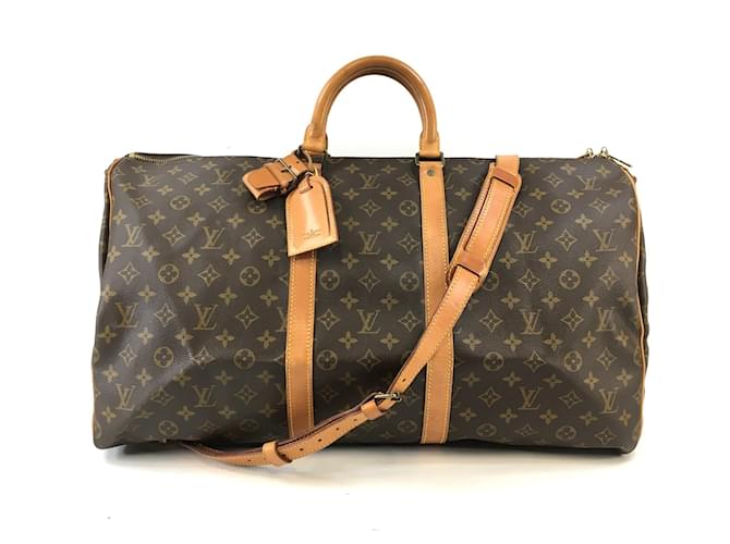 Louis Vuitton Keepall 55 Bandouliere Monogram Canvas Brown Leather  ref.565594