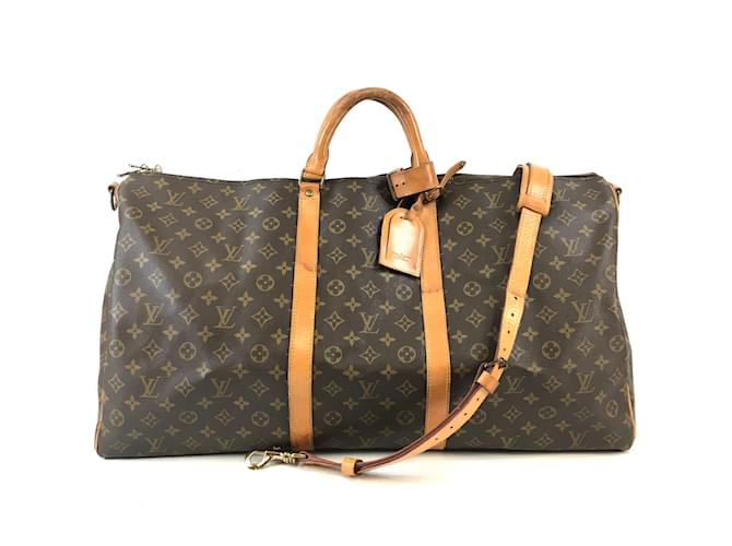 Louis Vuitton Keepall 60 Bandouliere Monogram Canvas Brown Leather  ref.565597