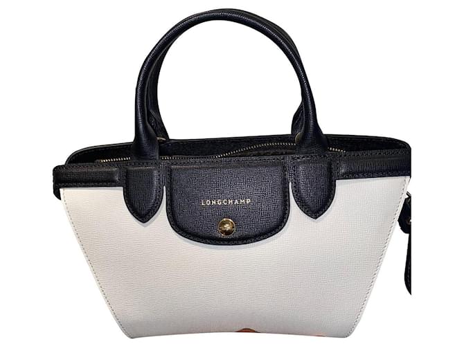 Longchamp Pliage héritage Cuir Noir Blanc Noisette  ref.565663