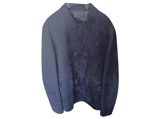 Prada Jacke aus Kalbsveloursleder und gebundenem Nappaleder Blau  ref.566108