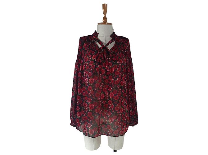 Ralph Lauren Blumenbluse Dunkelrot Polyester M Mehrfarben Bordeaux