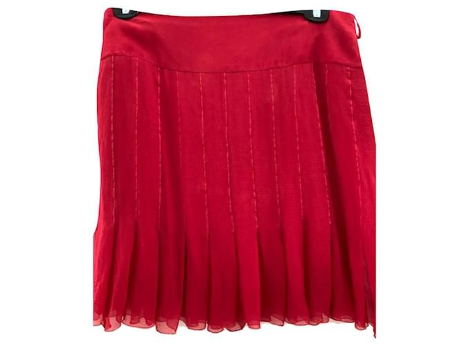 Chanel Skirts Red Silk  ref.566187