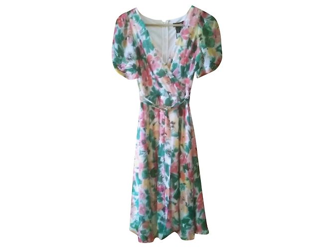 Vestido Donna Karan de seda con estampado floral rosa turquesa