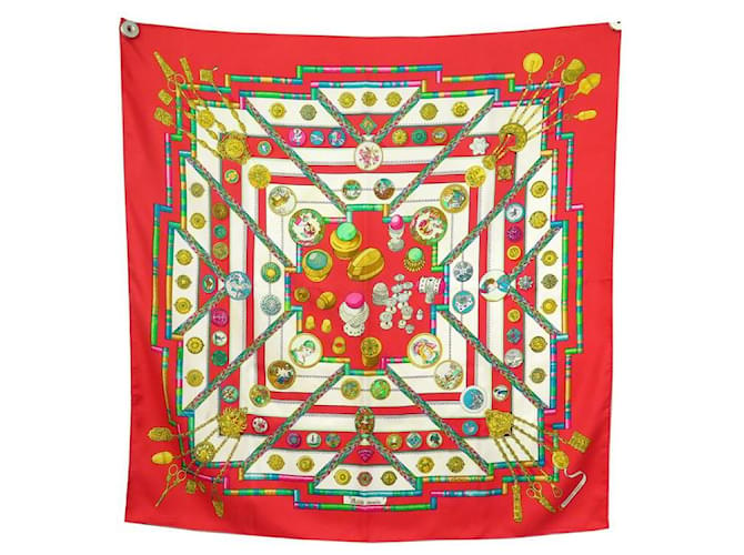 Hermès HERMES SMALL HAND CATY LATHAM SQUARE SCARF 90 IN RED SILK SILK SCARF  ref.566216