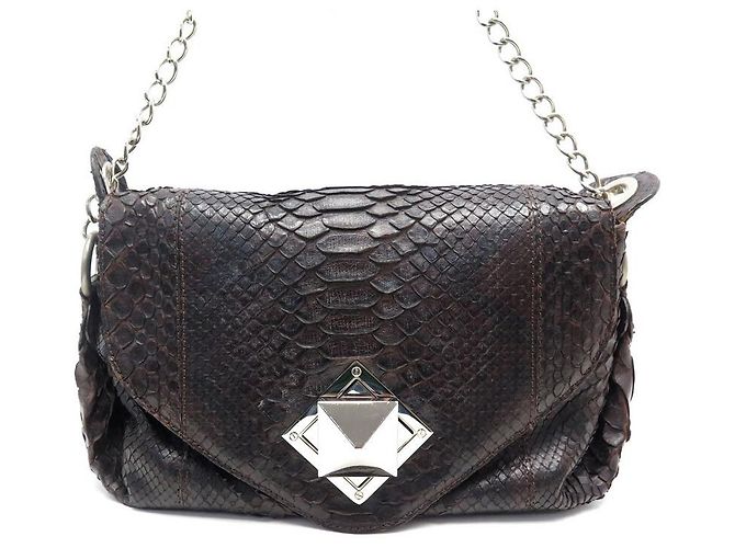 SAC A MAIN SONIA RYKIEL 30 CM EN CUIR FACON PYTHON MARRON LEATHER HAND BAG PURSE