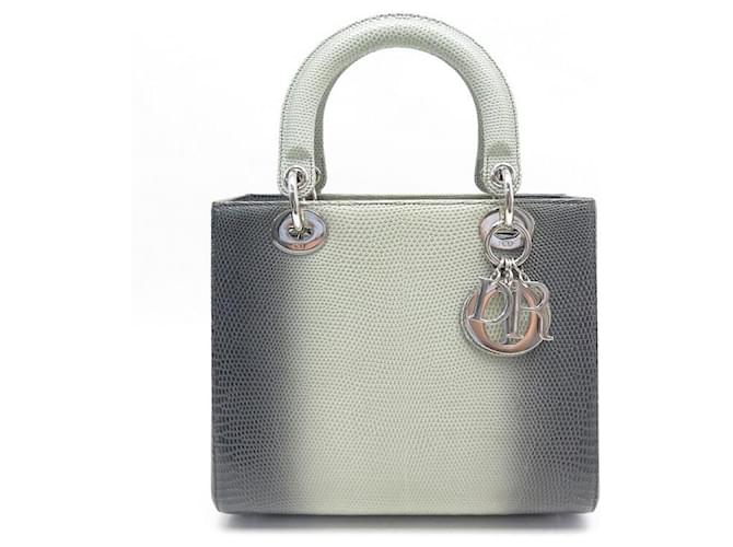CHRISTIAN DIOR LADY M HAND BAG GRAY GREEN DEGRADE LIZARD LEATHER HAND BAG Exotic leather  ref.566236