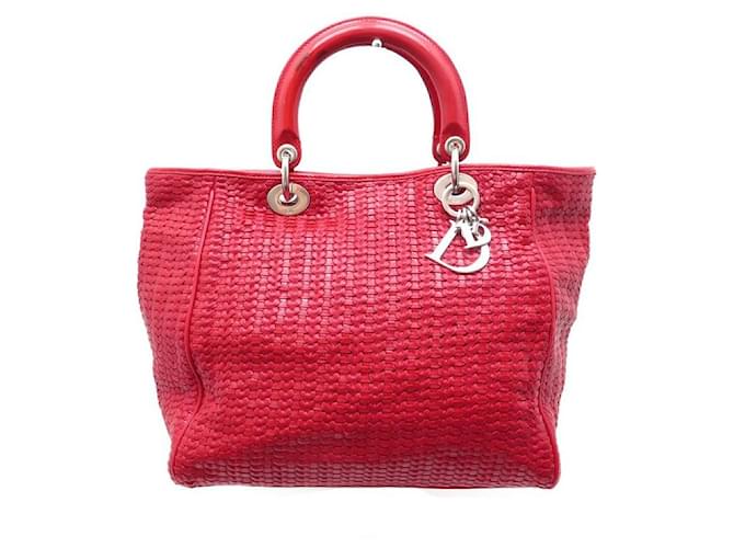CHRISTIAN DIOR LADY INR HANDBAG449652 RED BRAIDED LEATHER TOTE BAG TOTE  ref.566261