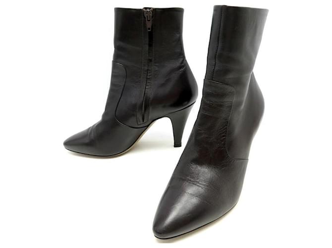 Céline CHAUSSURES CELINE BOTTINES A TALONS 37 EN CUIR MARRON + BOITE BOOTS SHOES  ref.566272