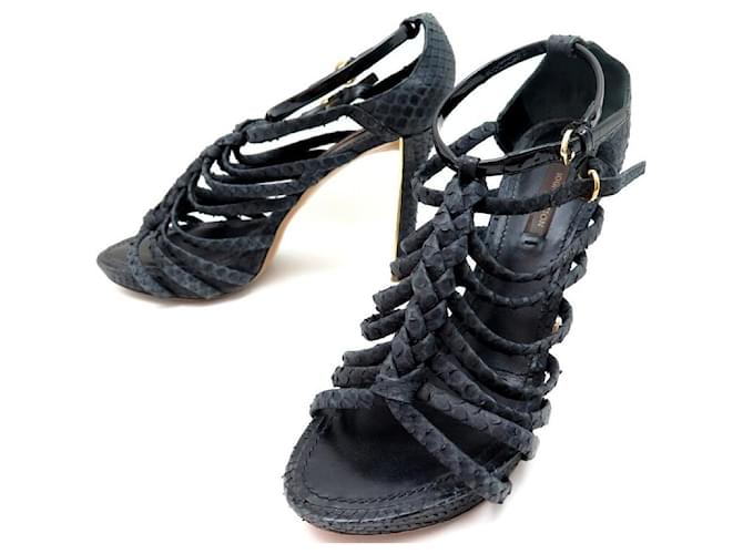 LOUIS VUITTON SHOES SANDALS WITH HEELS 37 PYTHON LEATHER SHOES Dark grey Exotic leather  ref.566300